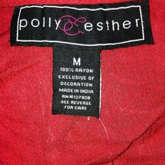 Polly & Esther Women's Juniors Embroidered Top Cold Shoulder Red Size Medium - Picture 5 of 5